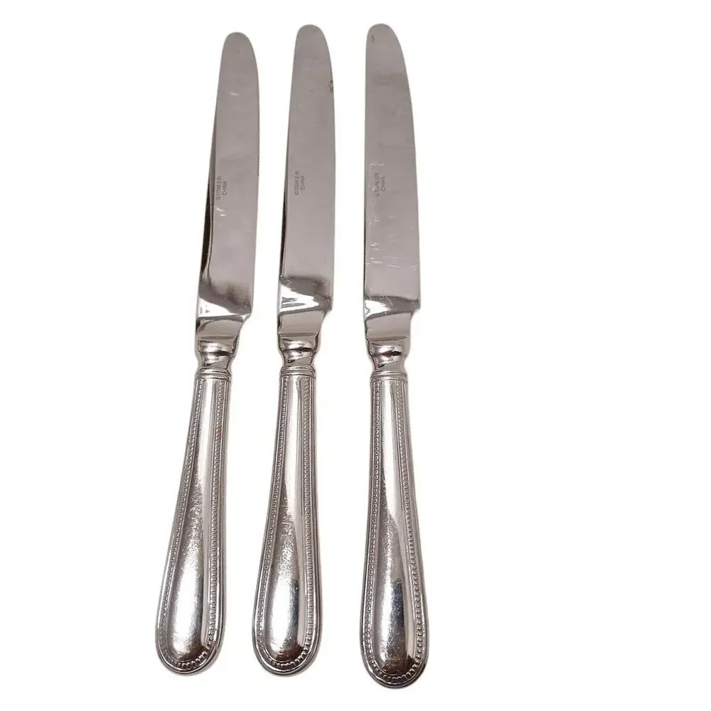 Towle 3 Dinner Knives BEADED ANTIQUE 9” Stainless Flatware Holiday‎ Mid Century